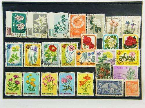 Collection of 26 thematic flower stamps - as per photo