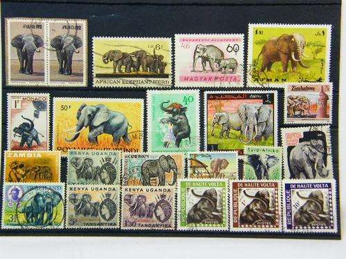 Collection of 22 thematic elephant stamps - as per photo