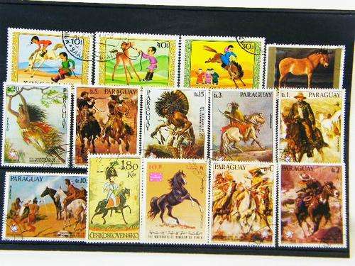 Collection of 14 thematic horse stamps - as per photo