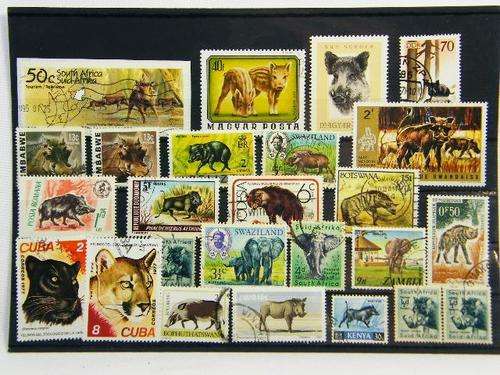 Collection of 25 thematic wild animals stamps - as per photo