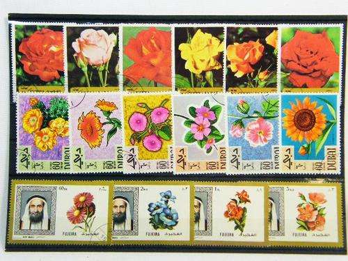 Collection of 16 thematic flower stamps - as per photo