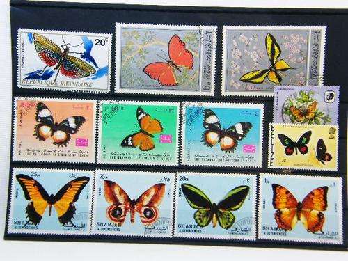 Collection of 12 thematic butterfly stamps - as per photo