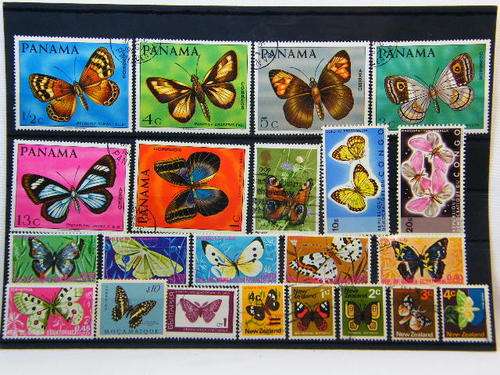 Collection of 22 thematic butterfly stamps - as per photo