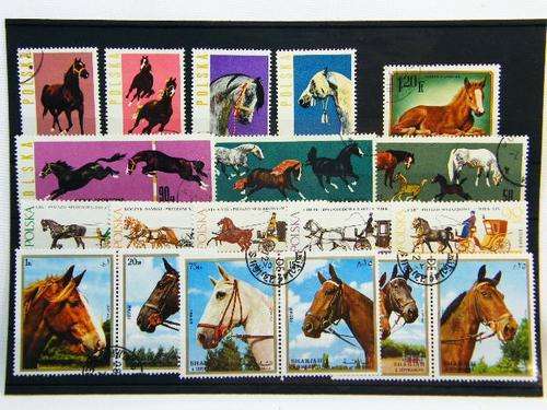 Collection of 19 thematic horse stamps - as per photo