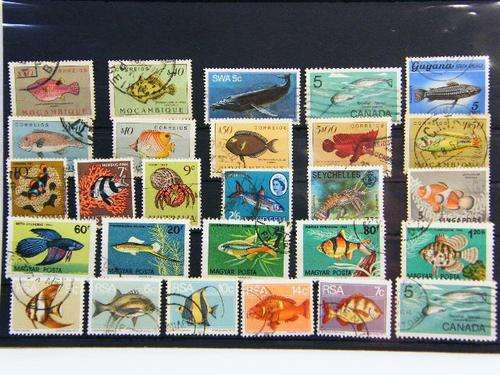 Collection of 27 thematic fish stamps - as per photo