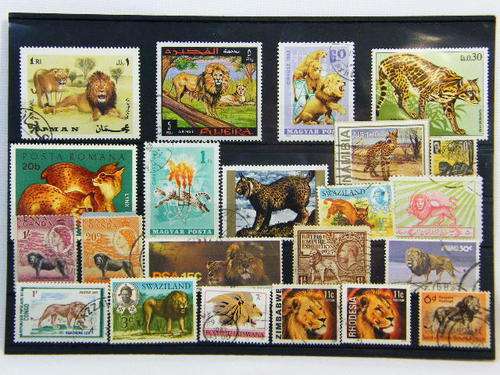 Collection of 22 thematic wild cat stamps - as per photo