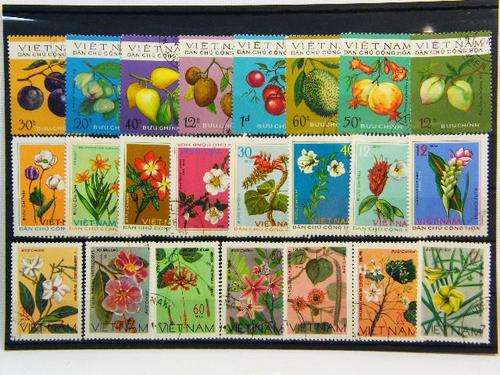Collection of 23 thematic flower and fruit stamps - as per photo