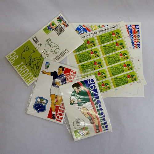 1995 RSA rugby world cup postcards , FDC's and full sheet stamps