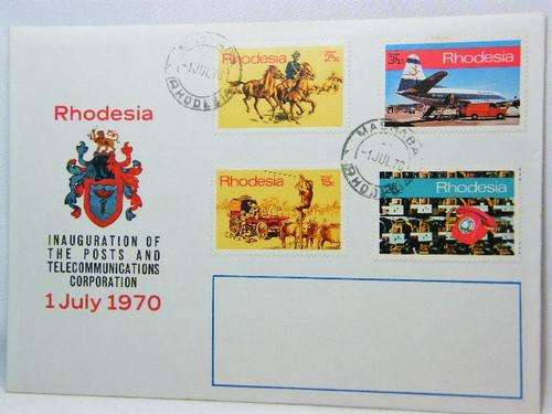 Rhodesia 1 July 1970 FDC with 4 stamps - 2 1/2c stamp with error - red dot to left of horse`s leg