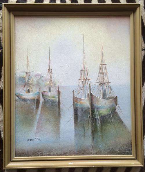 Ship scene painting by A Zeller - as per photo