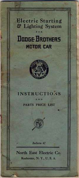 Dodge Brothers Motor car Instructions and Parts Price List - 1916/17 issue - Some pages loose