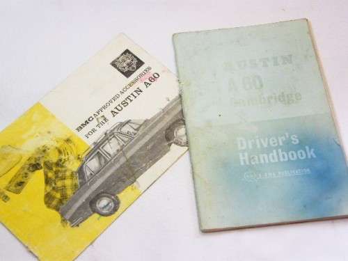 Austin A60 Cambridge Drivers handbook plus BMC Accessory list for the A60