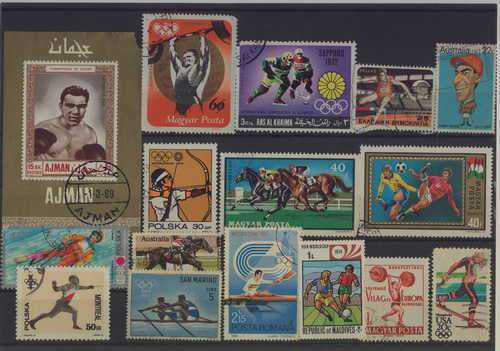 Lot of 16 sport themed stamps
