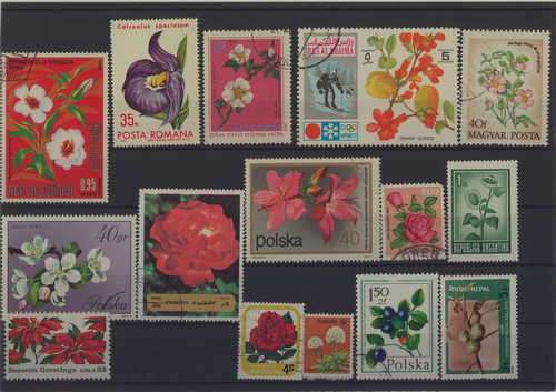 Lot of 15 flower themed stamps