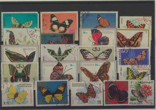 Lot of 21 butterfly themed stamps