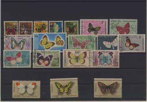 Lot of 19 butterfly themed stamps