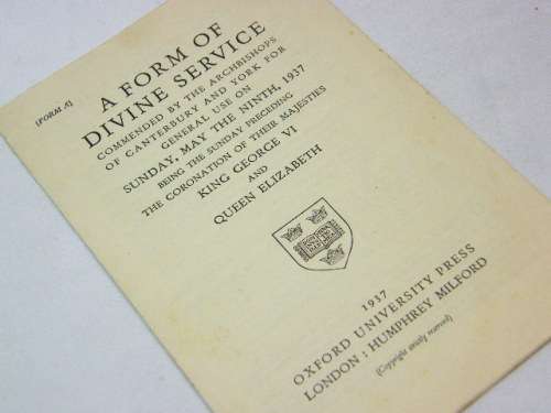 1937 Divine service booklet preceding the coronation of King George VI