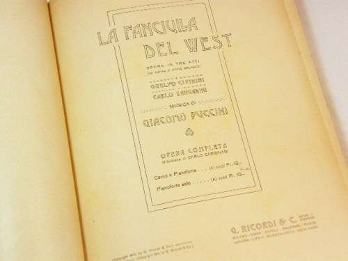 La Fanciulla del West and Tosca vocal scores by Puccini bound in 1 book