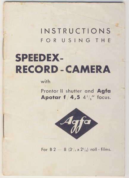 Speedex-Record-Camera with Prontor II shutter and Agfa Apotar F/4.5 - 4 1/8 focus instruction manual