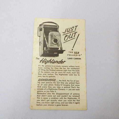 The Highlander Polaroid camera with Accessories brochure