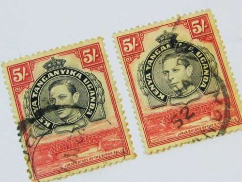 Lot of 2 Kenya Uganda Tanganyika 5 shilling Gibbons 148 stamps