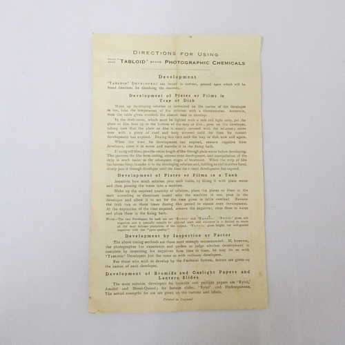 Directions for using Tabloid brand photographic chemicals