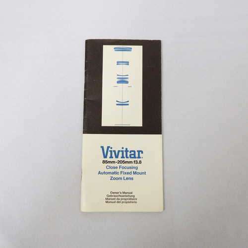 Vivitar 85 mm - 205 mm f3.8 close focusing automatic fixed mount zoom lens instruction manual