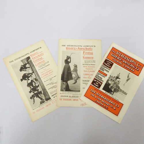 Lot of 3 `The Stereoscopic Co`s Goerz-Anschuts folding camera` advertising pamphlet