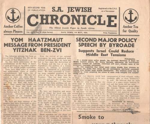 SA Jewish Chronicle 7 May 1954 newspaper