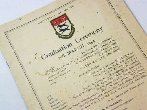 University of Natal 20 March 1953 graduation ceremony booklet