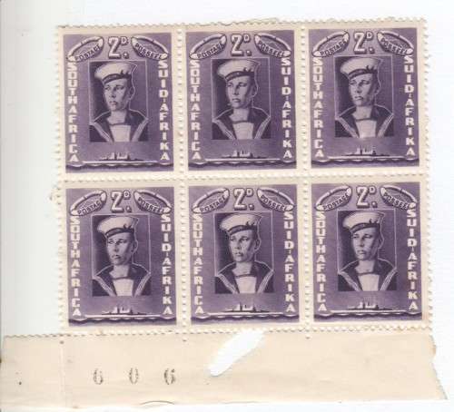 SACC 93 Block of 6 mint stamps - sailor - hinged on one side