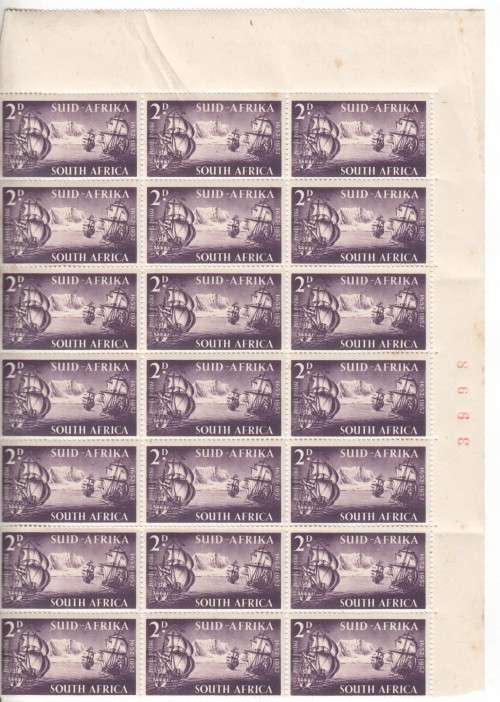 SACC 137 Van Riebeeck`s arrival - block of 21 mint stamps