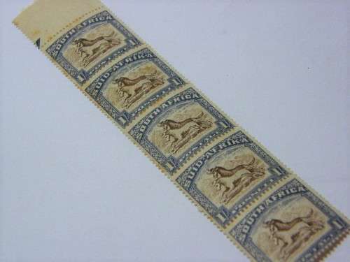 SACC 61 strip of 5 mint stamps - light foxing but bottom 2 untouched - unhinged