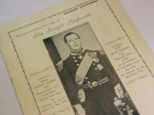 Souvenir Programme for the 1934 visit of Prince George to South Africa