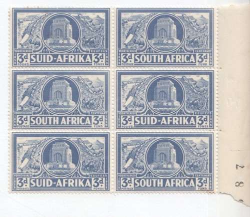 SACC 78 - Voortrekker centenary block of 6 mint stamps - unhinged