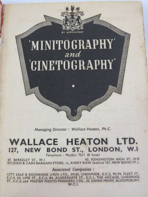 Minitography and Cinetography by Wallace Heaton - 1938 first edition - As per photo