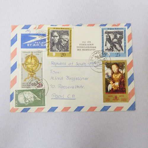 Airmail cover from Schmolln, Germany to Paarl, South Africa with airmail tag