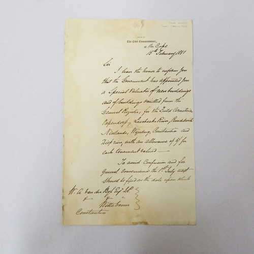1881 Letter of appointment to WA van der Byl as special valuator of New Buildings