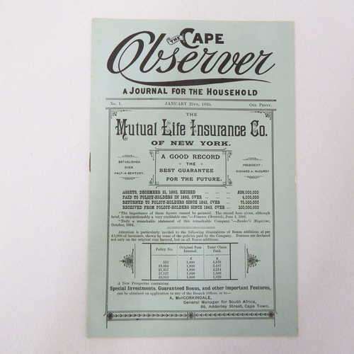 The Cape Observer Journal for the household - First Edition January 25th 1895