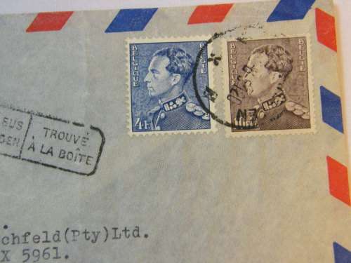 Airmail cover Belgium to South Africa with 2 Belgian stamps on Ch Luyten stationary