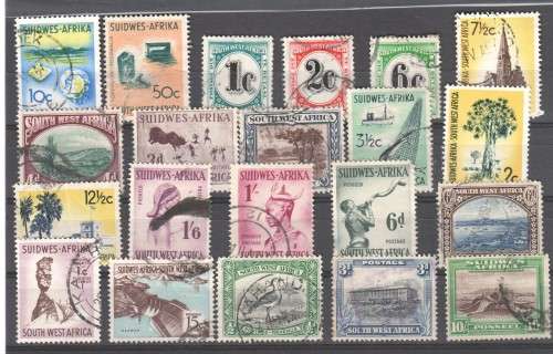 Lot of 21 South West Africa stamps including 10 shilling