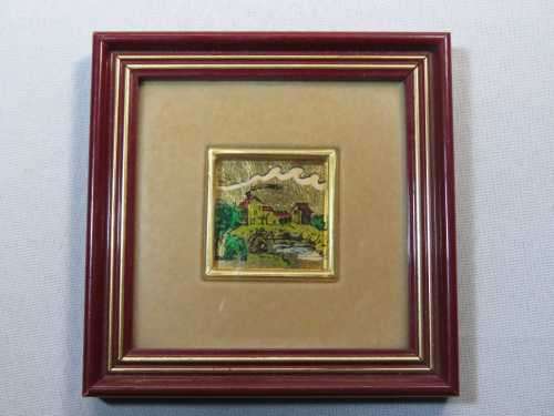 Vintage gold leaf foil painting fishing village theme