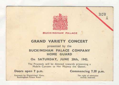 Buckingham Palace ticket to a home guard concert - 1942