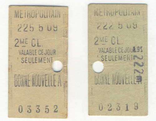Metropolitan pair of Bonne Nouvellea - Paris Metro tickets - Vintage