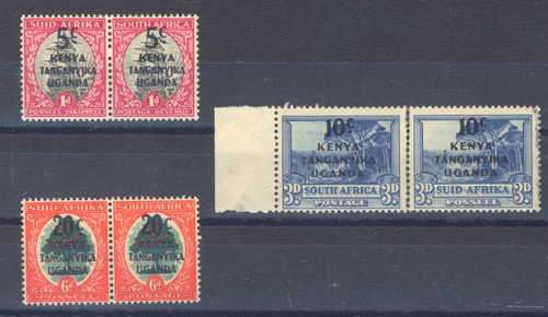 Kenya, Uganda, Tanganyika GIBBONS SG 151, 152 and 153 mint pairs