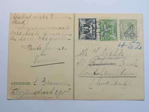 Postcard sent from Netherlands to England - March 1939 - With 3 Netherlands stamps,cancelled 6/03/39