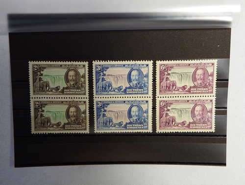 Southern Rhodesia Victoria Falls Silver Jubilee of George 5 - 1935 - SG 32, 33, 34-Mint Blocks of 2