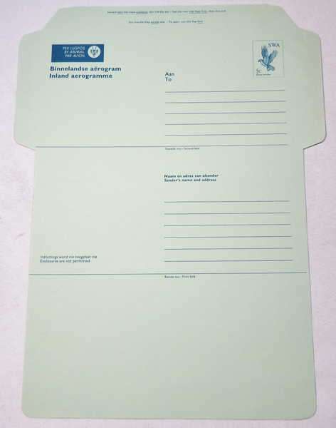South West Africa Inland Aerogramme with 5 cent pre printed stamp - Unused
