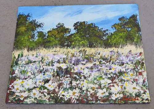 Joy Clark acrylic painting - `Flower Field 156` - Size 20,3 x 25,4 cm