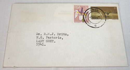 Postal cover from Cala, Transkei to Lady Grey - 1976